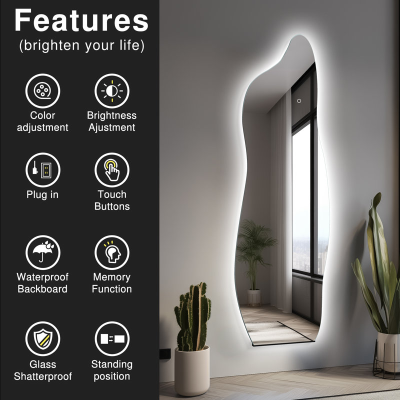 Wrought Studio™ Asymmetrical LED Full Length Mirror Wall Mirror with